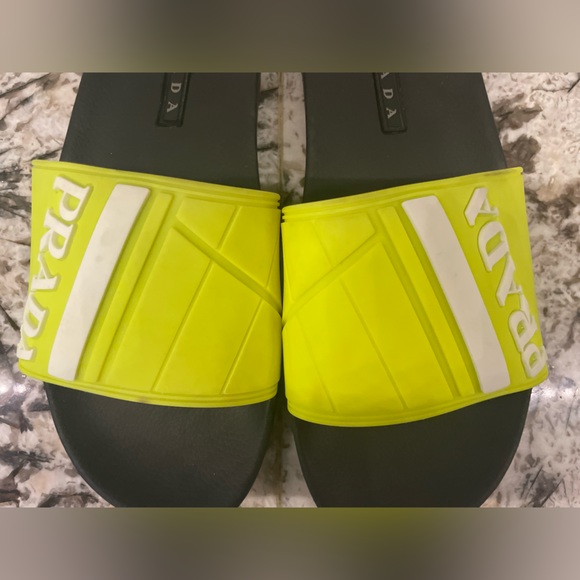 Prada Men’s Neon Yellow Rubber Slides Size 8